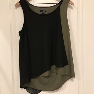 Olive & Black Angled Cut Sleeveless Top, Large
